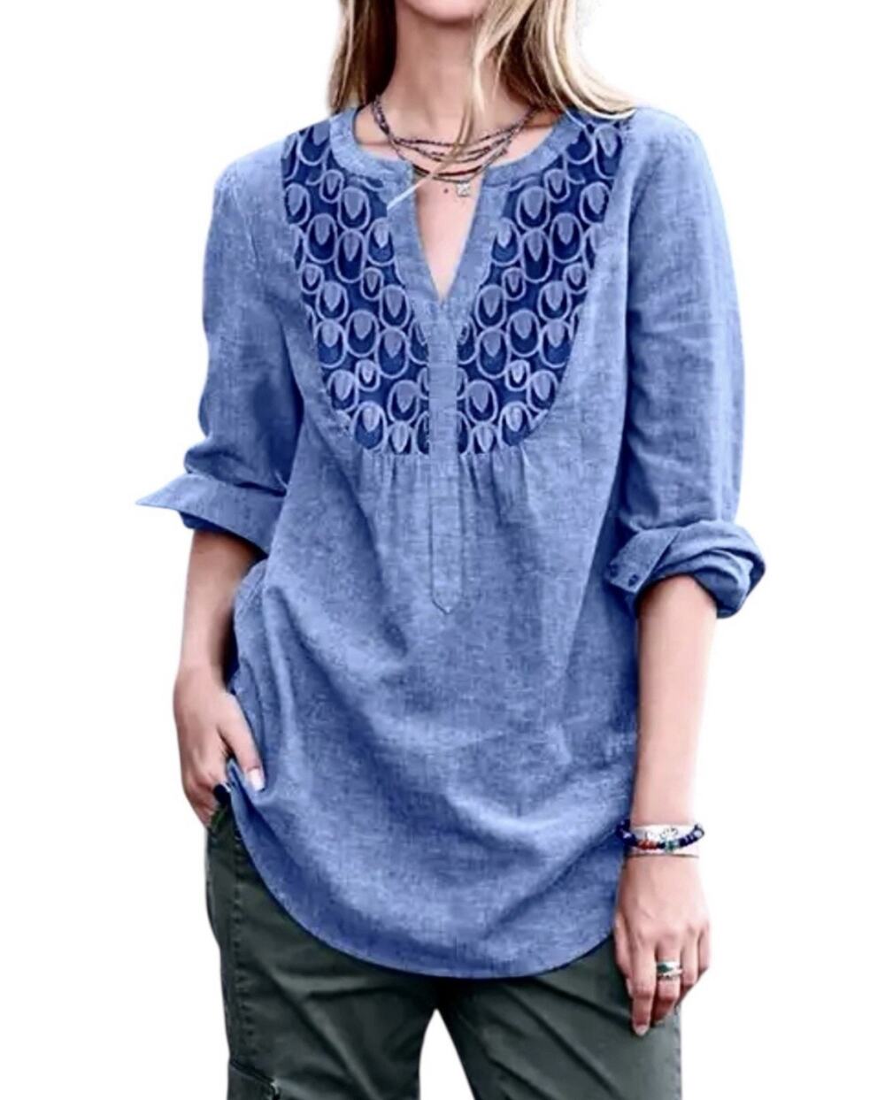 Max Jeans Denim Shirt Chambray Popover Top V-Neck Henley Lightweight Womens XL